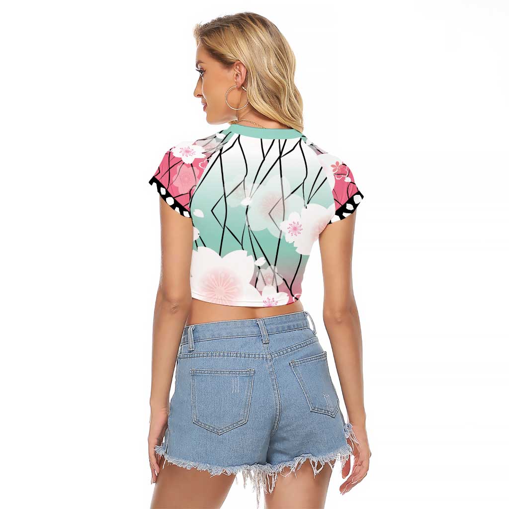 Japanese Kocho Pattern Raglan Cropped T Shirt Insect Pillar Butterfly Flower Fairy - Wonder Print Shop