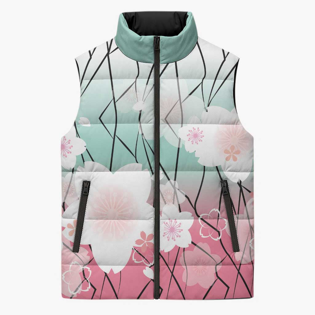 Japanese Kocho Pattern Sleeveless Puffer Jacket Insect Pillar Butterfly Flower Fairy - Wonder Print Shop