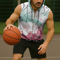 Japanese Kocho Pattern Sleeveless Zip Hoodie Insect Pillar Butterfly Flower Fairy - Wonder Print Shop