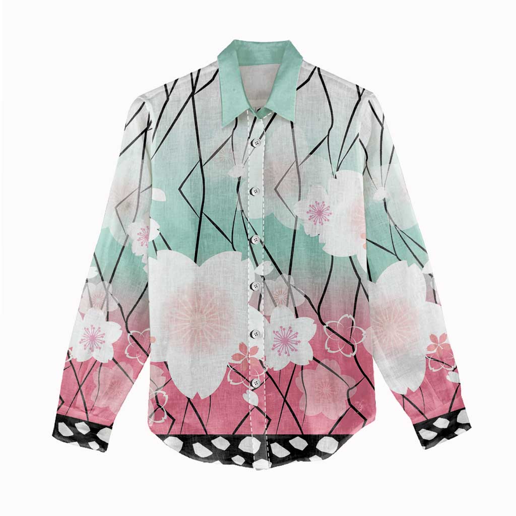 Japanese Kocho Pattern Women Casual Shirt Insect Pillar Butterfly Flower Fairy - Wonder Print Shop