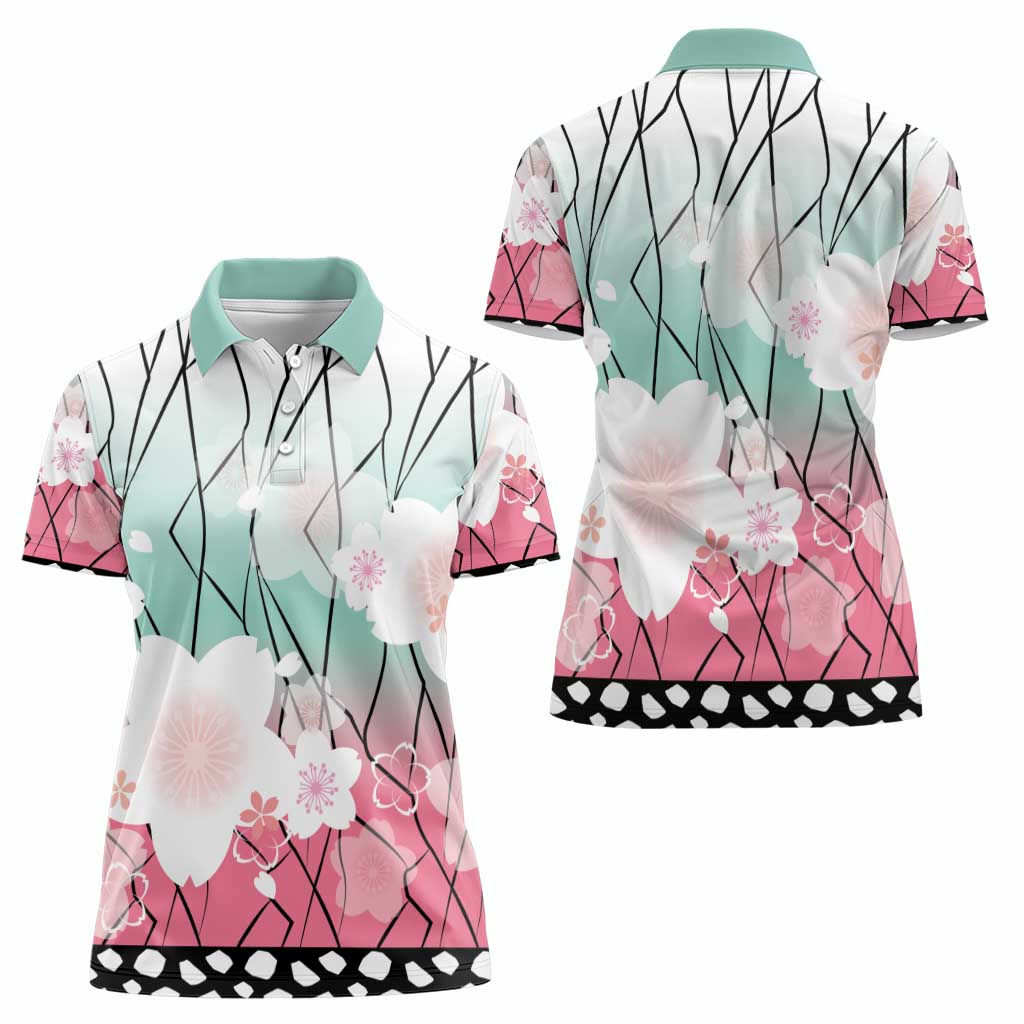 Japanese Kocho Pattern Women Polo Shirt Insect Pillar Butterfly Flower Fairy - Wonder Print Shop