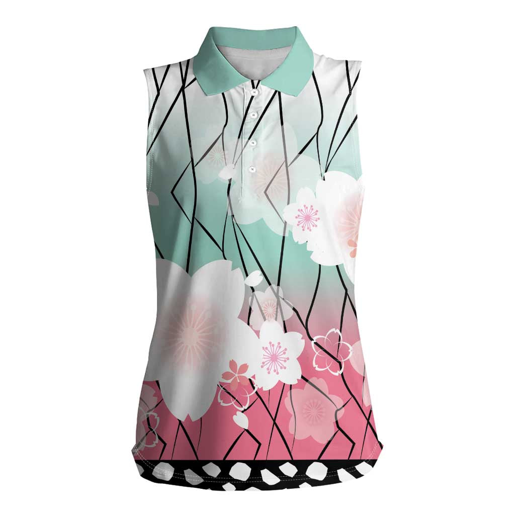 Japanese Kocho Pattern Women Sleeveless Polo Shirt Insect Pillar Butterfly Flower Fairy - Wonder Print Shop