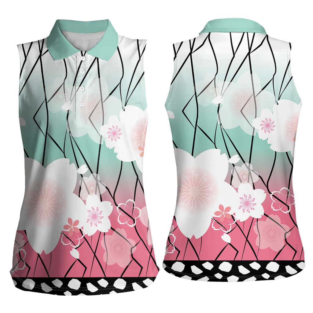 Japanese Kocho Pattern Women Sleeveless Polo Shirt Insect Pillar Butterfly Flower Fairy - Wonder Print Shop