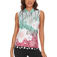 Japanese Kocho Pattern Women Sleeveless Polo Shirt Insect Pillar Butterfly Flower Fairy - Wonder Print Shop