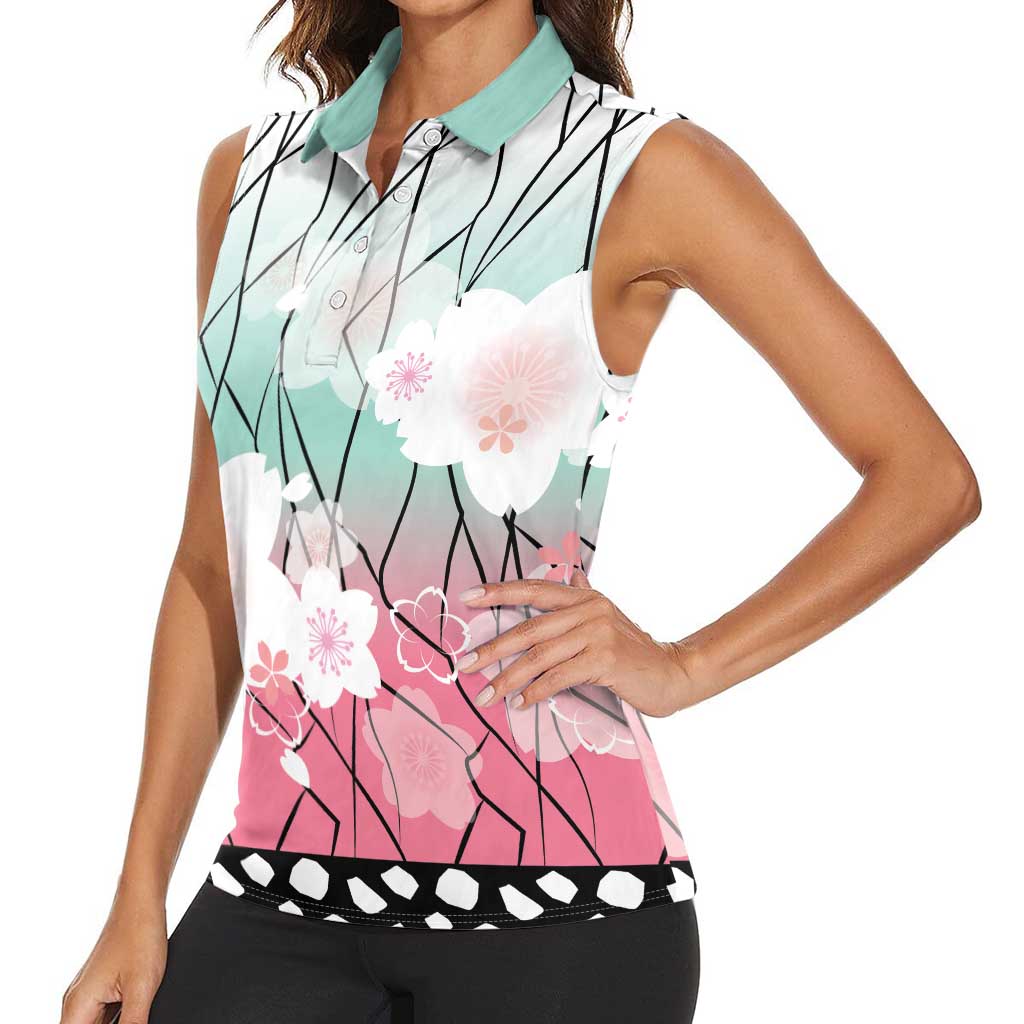 Japanese Kocho Pattern Women Sleeveless Polo Shirt Insect Pillar Butterfly Flower Fairy - Wonder Print Shop