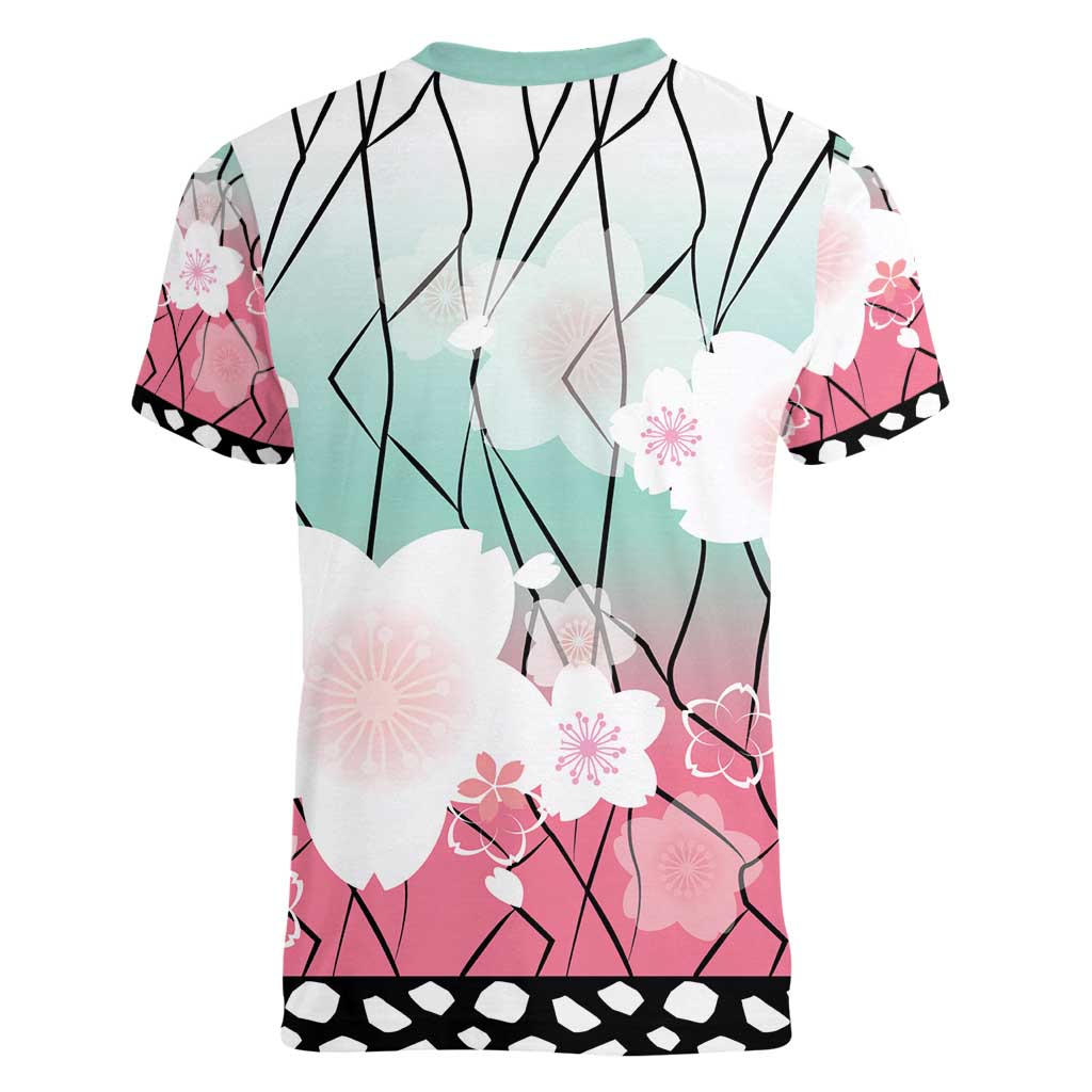 Japanese Kocho Pattern Women V-Neck T-Shirt Insect Pillar Butterfly Flower Fairy - Wonder Print Shop