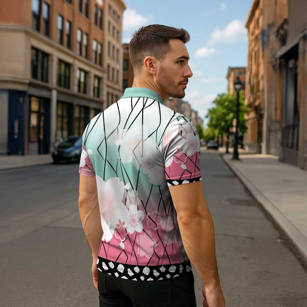 Japanese Kocho Pattern Zipper Polo Shirt Insect Pillar Butterfly Flower Fairy - Wonder Print Shop