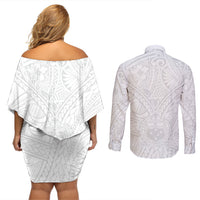 Samoa Lotu Tamaiti Couples Matching Off Shoulder Short Dress and Long Sleeve Button Shirts Polynesian White Sunday Simple LT9 - Wonder Print Shop