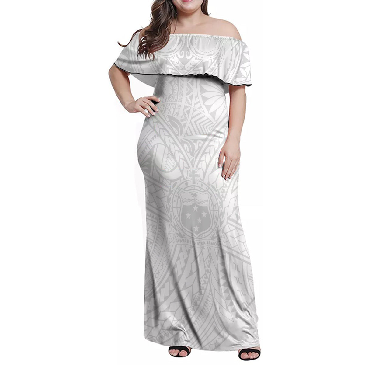 Samoa Lotu Tamaiti Family Matching Off Shoulder Maxi Dress and Hawaiian Shirt Polynesian White Sunday Simple LT9 - Wonder Print Shop