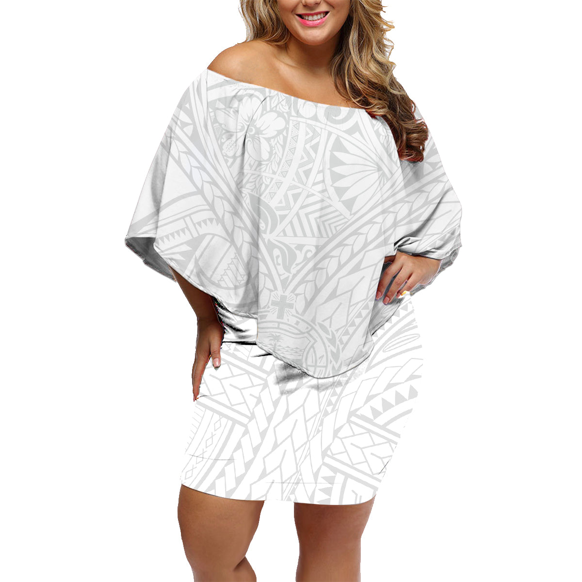 Samoa Lotu Tamaiti Family Matching Off Shoulder Short Dress and Hawaiian Shirt Polynesian White Sunday Simple LT9 - Wonder Print Shop