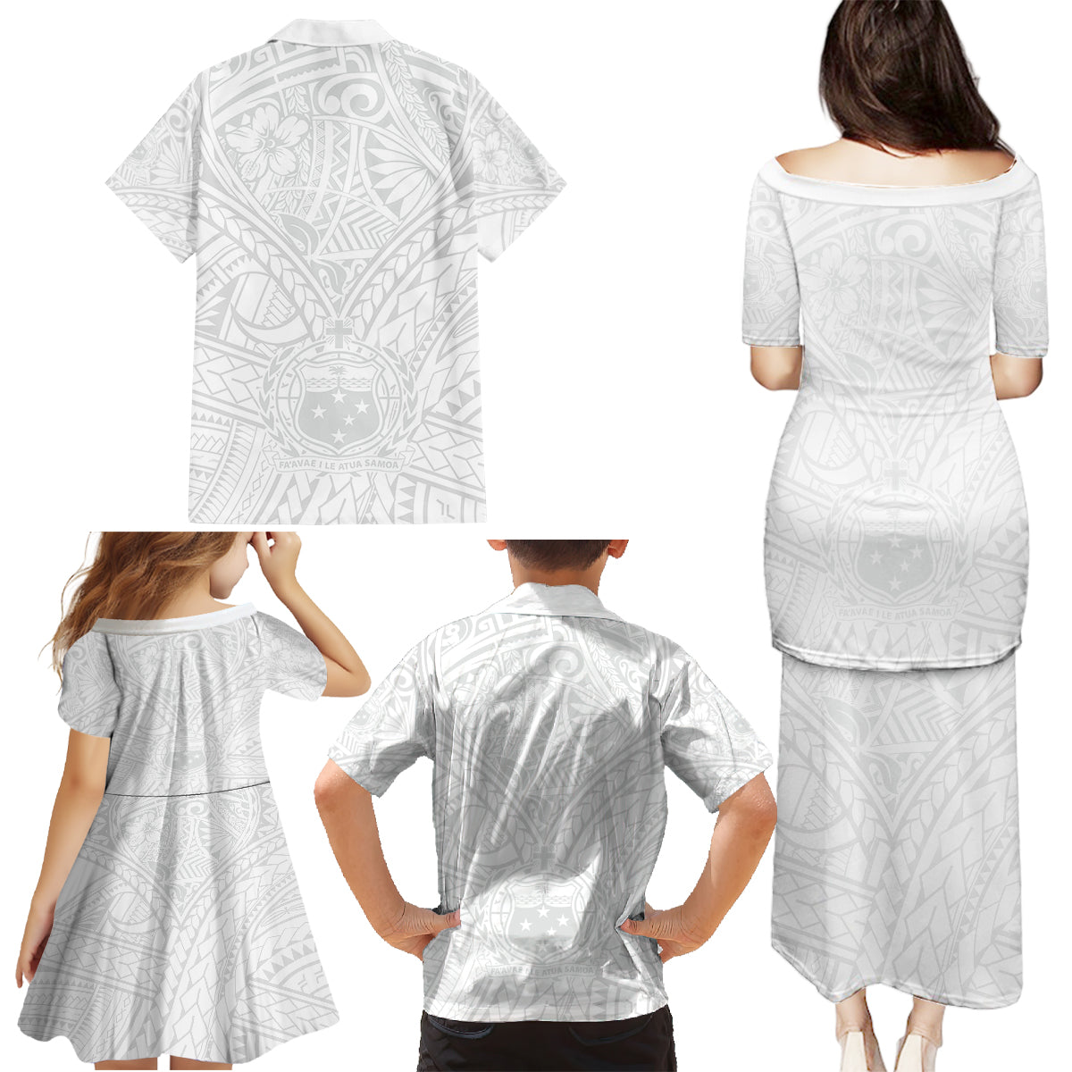 Samoa Lotu Tamaiti Family Matching Puletasi Dress and Hawaiian Shirt Polynesian White Sunday Simple - Wonder Print Shop