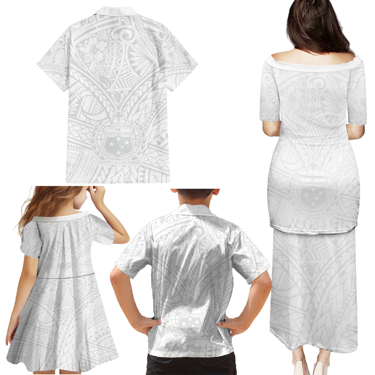 Samoa Lotu Tamaiti Family Matching Puletasi Dress and Hawaiian Shirt Polynesian White Sunday Simple - Wonder Print Shop
