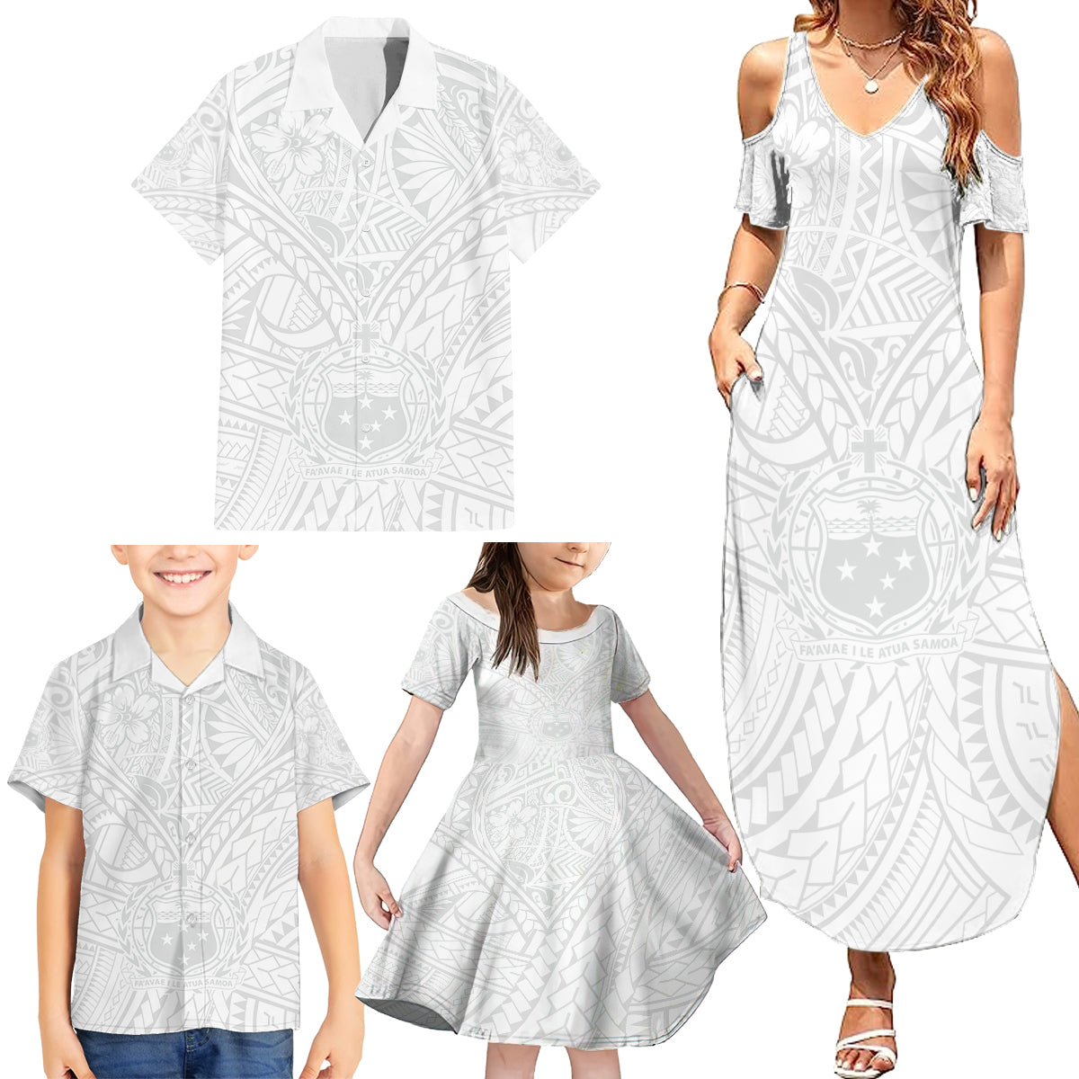 Samoa Lotu Tamaiti Family Matching Summer Maxi Dress and Hawaiian Shirt Polynesian White Sunday Simple - Wonder Print Shop