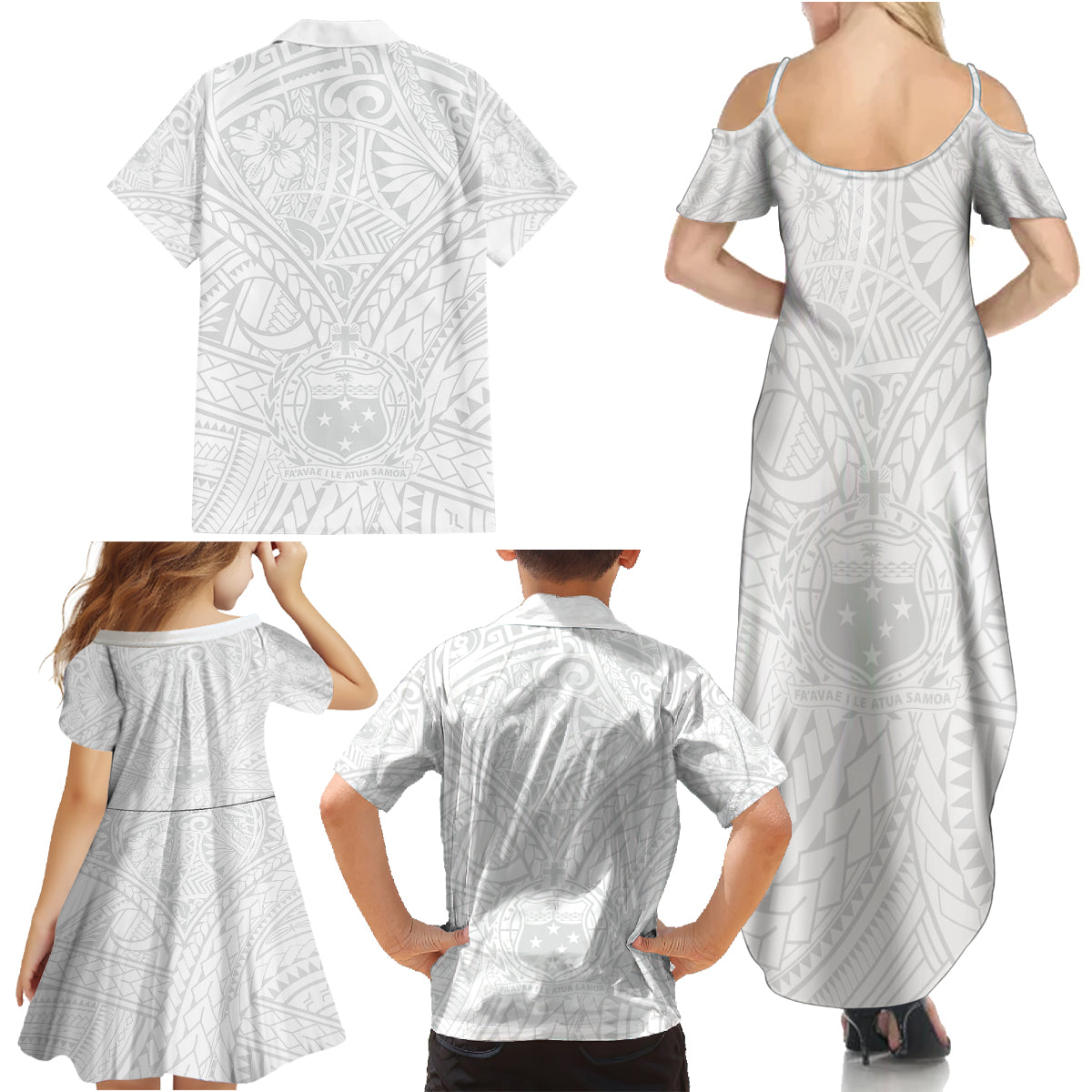 Samoa Lotu Tamaiti Family Matching Summer Maxi Dress and Hawaiian Shirt Polynesian White Sunday Simple - Wonder Print Shop