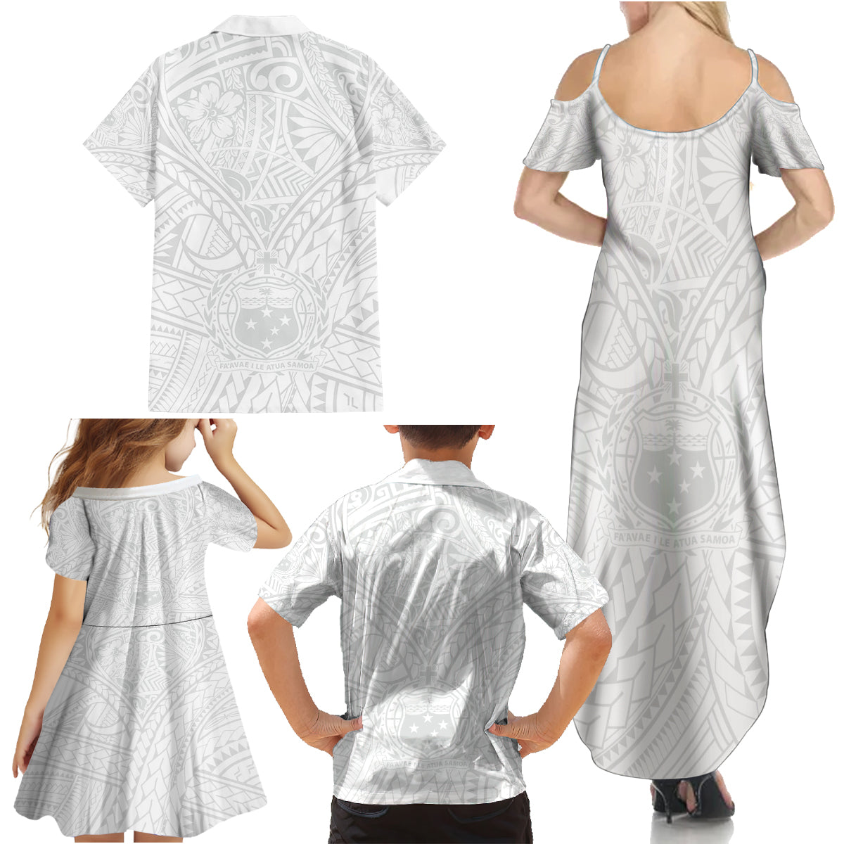 Samoa Lotu Tamaiti Family Matching Summer Maxi Dress and Hawaiian Shirt Polynesian White Sunday Simple - Wonder Print Shop