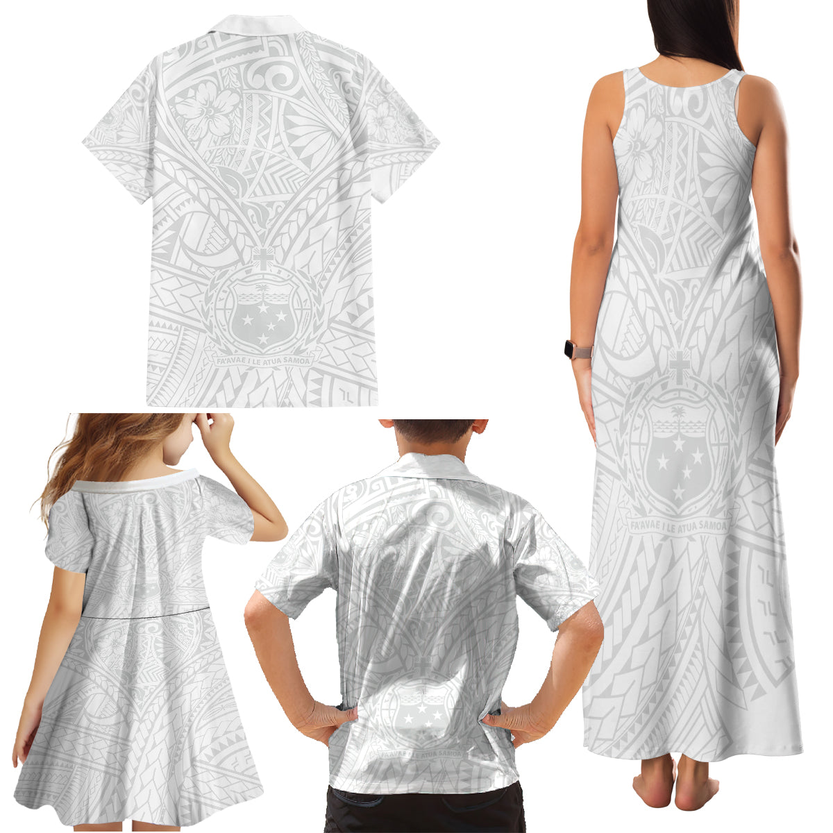 Samoa Lotu Tamaiti Family Matching Tank Maxi Dress and Hawaiian Shirt Polynesian White Sunday Simple - Wonder Print Shop