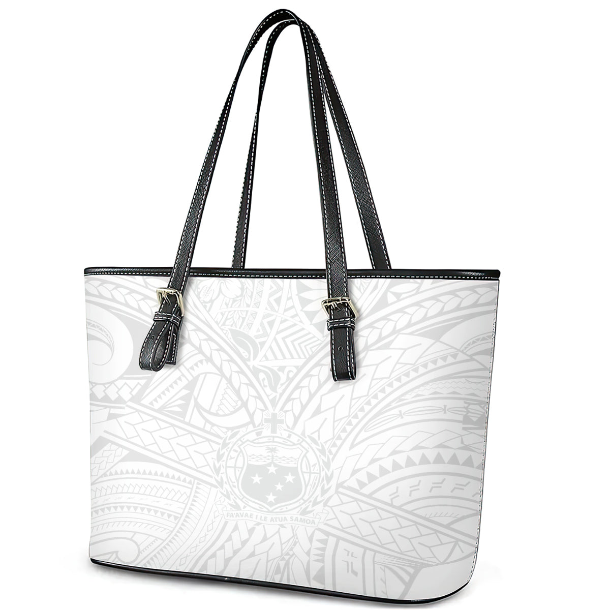 Samoa Lotu Tamaiti Leather Tote Bag Polynesian White Sunday Simple - Wonder Print Shop