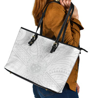 Samoa Lotu Tamaiti Leather Tote Bag Polynesian White Sunday Simple - Wonder Print Shop