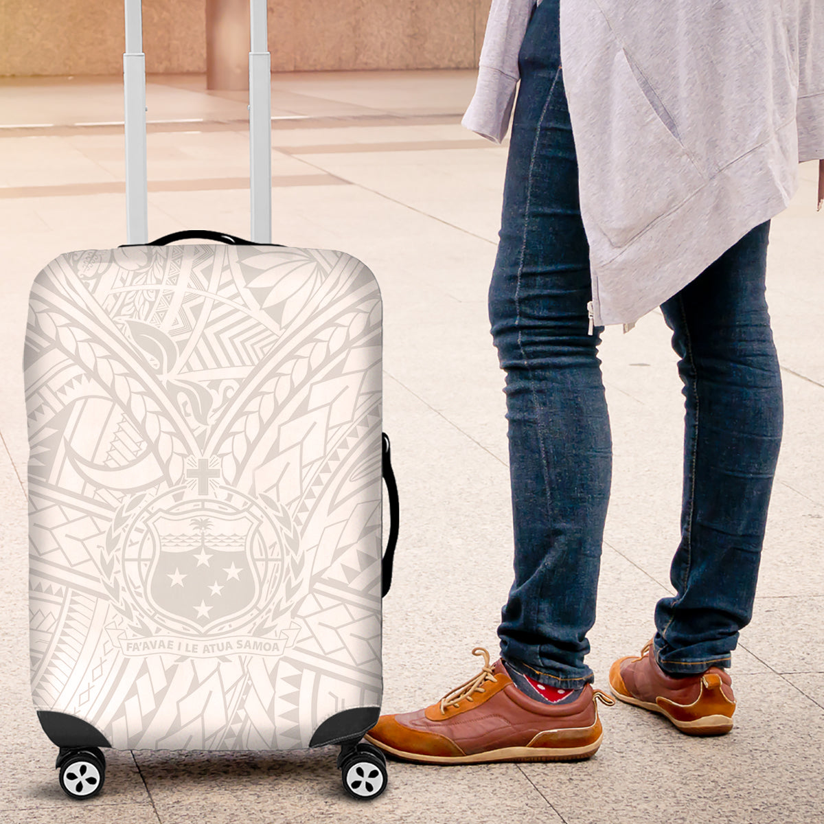 Samoa Lotu Tamaiti Luggage Cover Polynesian White Sunday Simple - Wonder Print Shop