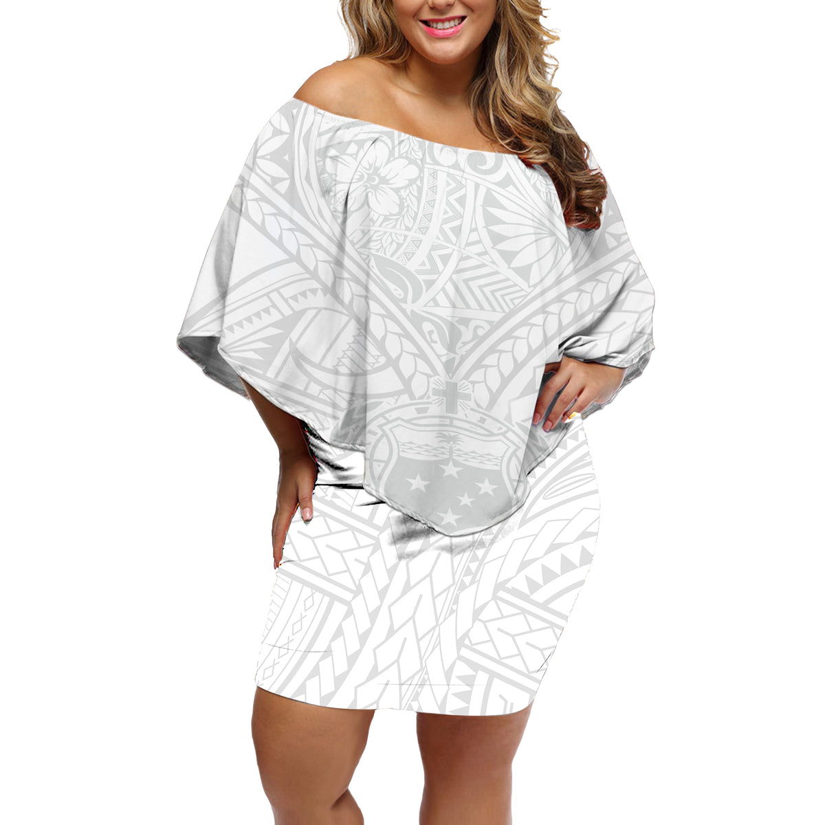 Samoa Lotu Tamaiti Off Shoulder Short Dress Polynesian White Sunday Simple - Wonder Print Shop