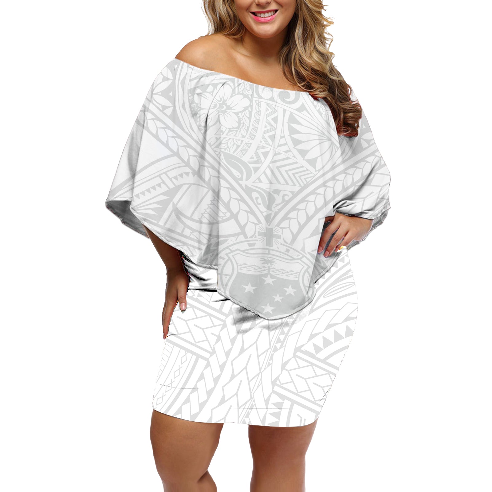 Samoa Lotu Tamaiti Off Shoulder Short Dress Polynesian White Sunday Simple - Wonder Print Shop