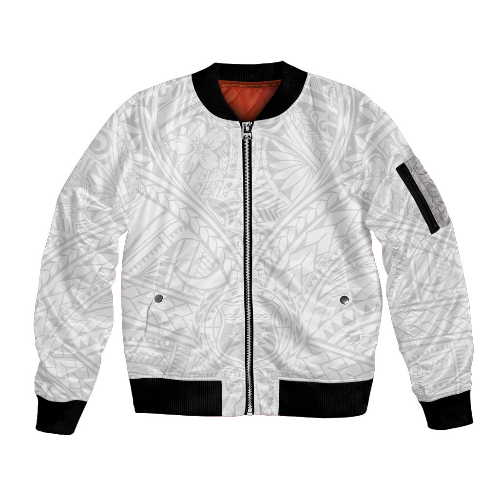 Samoa Lotu Tamaiti Sleeve Zip Bomber Jacket Polynesian White Sunday Simple - Wonder Print Shop