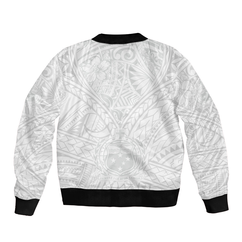 Samoa Lotu Tamaiti Sleeve Zip Bomber Jacket Polynesian White Sunday Simple - Wonder Print Shop
