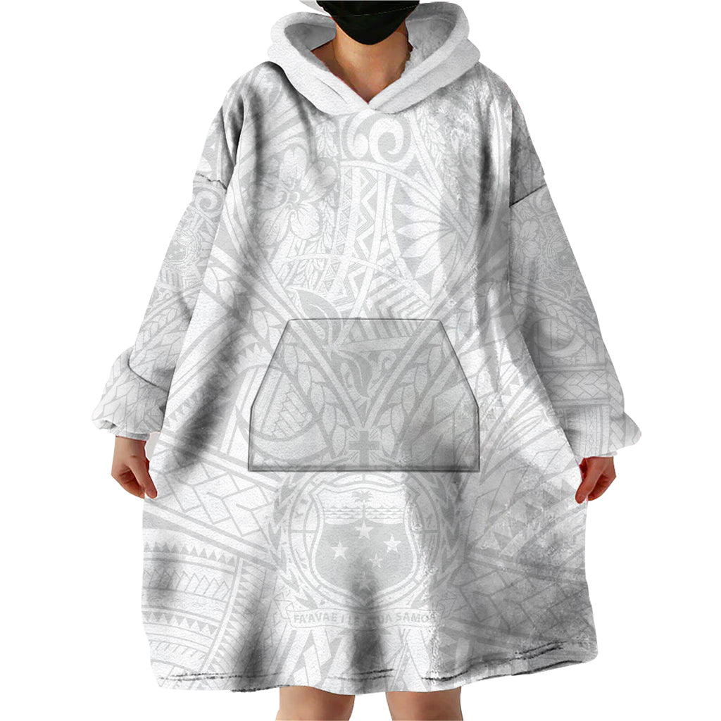 Samoa Lotu Tamaiti Wearable Blanket Hoodie Polynesian White Sunday Simple - Wonder Print Shop