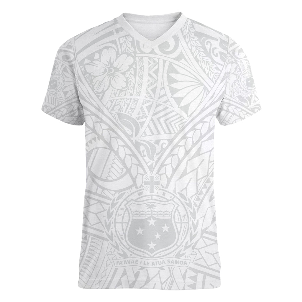 Samoa Lotu Tamaiti Women V Neck T Shirt Polynesian White Sunday Simple - Wonder Print Shop
