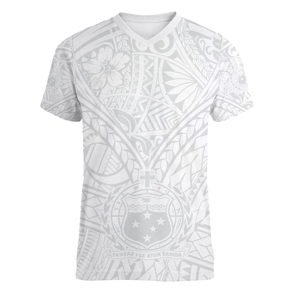 Samoa Lotu Tamaiti Women V Neck T Shirt Polynesian White Sunday Simple - Wonder Print Shop
