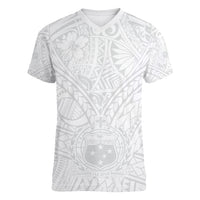 Samoa Lotu Tamaiti Women V Neck T Shirt Polynesian White Sunday Simple - Wonder Print Shop