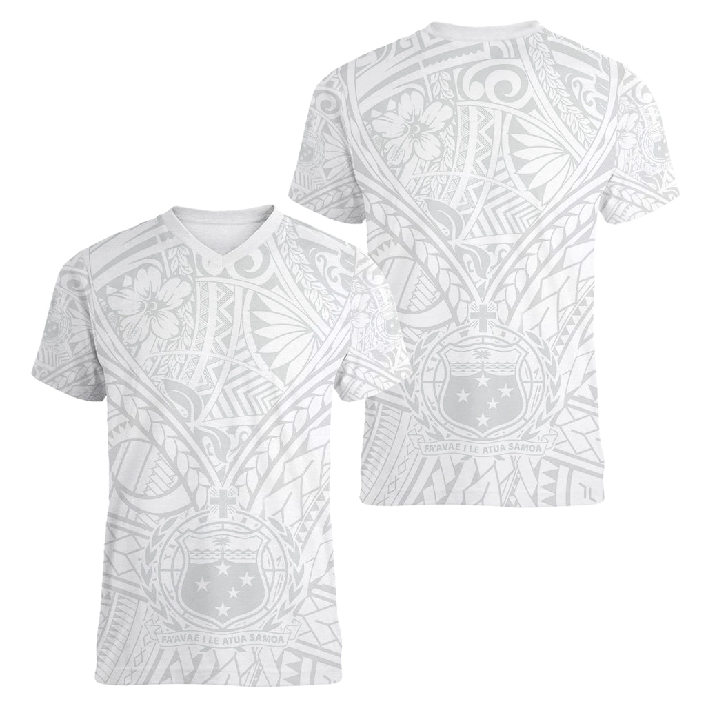Samoa Lotu Tamaiti Women V Neck T Shirt Polynesian White Sunday Simple - Wonder Print Shop