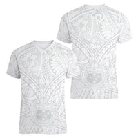 Samoa Lotu Tamaiti Women V Neck T Shirt Polynesian White Sunday Simple - Wonder Print Shop