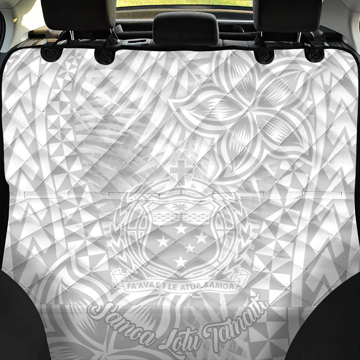 Samoa Lotu Tamait Back Car Seat Cover Tropical Plant White Sunday With Polynesia Pattern LT9 - Wonder Print Shop