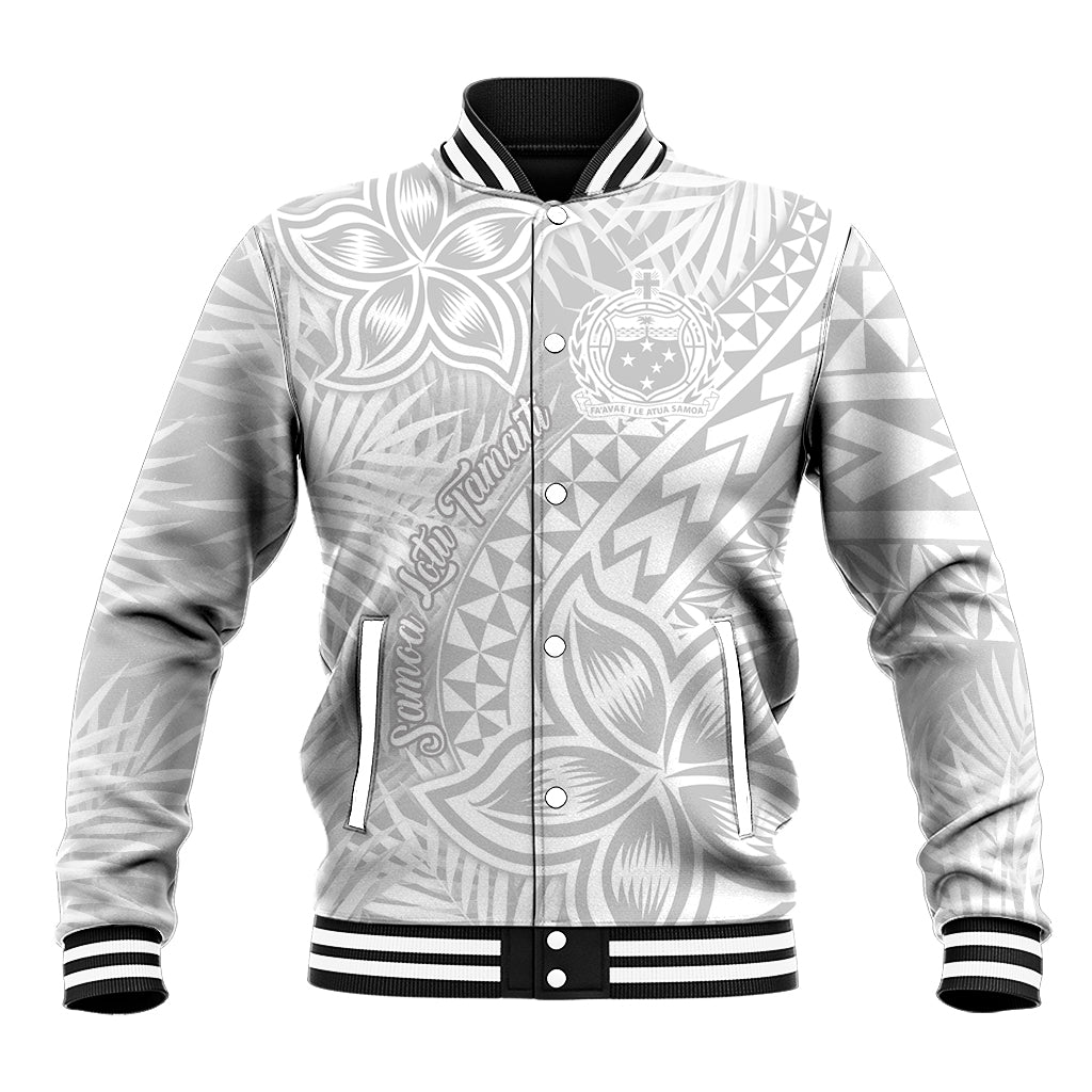 Samoa Lotu Tamait Baseball Jacket Tropical Plant White Sunday With Polynesia Pattern LT9 - Wonder Print Shop