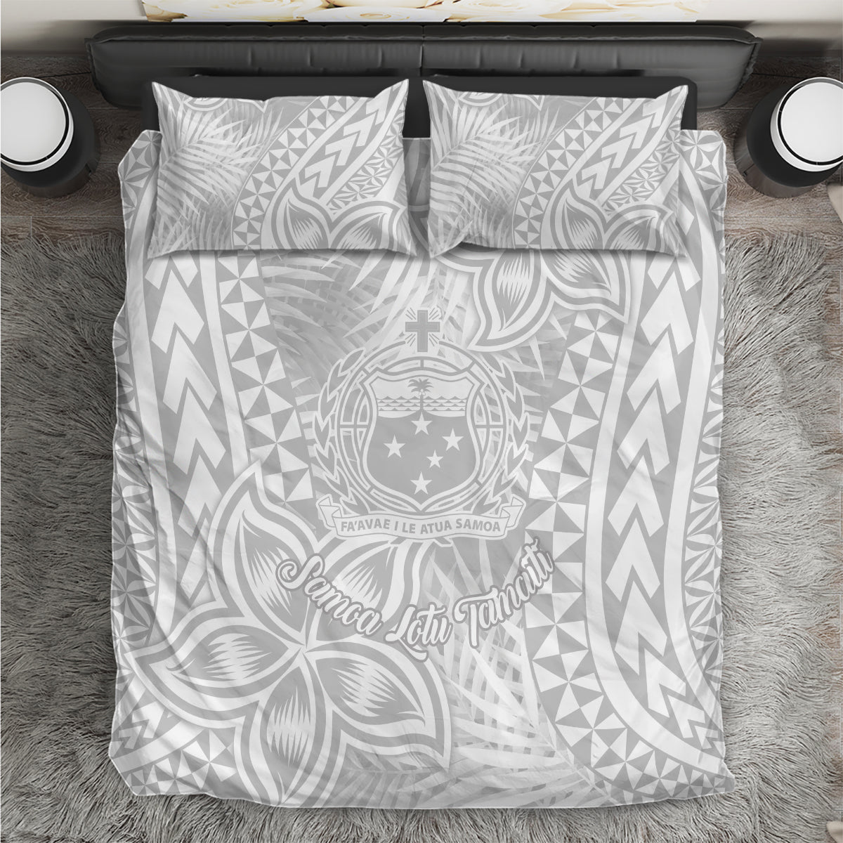 Samoa Lotu Tamait Bedding Set Tropical Plant White Sunday With Polynesia Pattern LT9 - Wonder Print Shop