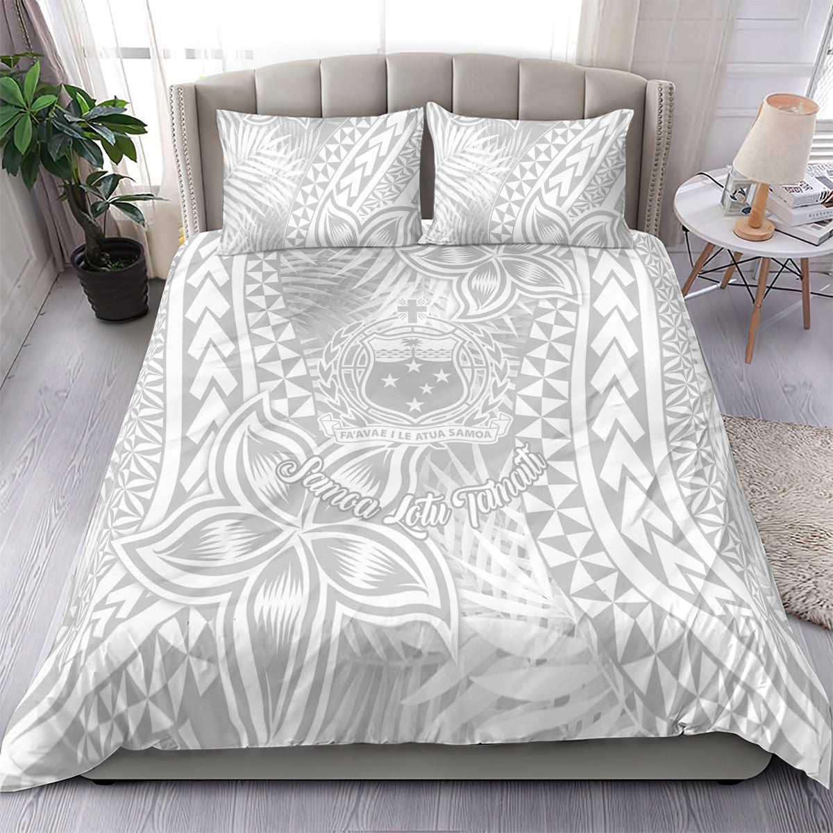 Samoa Lotu Tamait Bedding Set Tropical Plant White Sunday With Polynesia Pattern LT9 - Wonder Print Shop