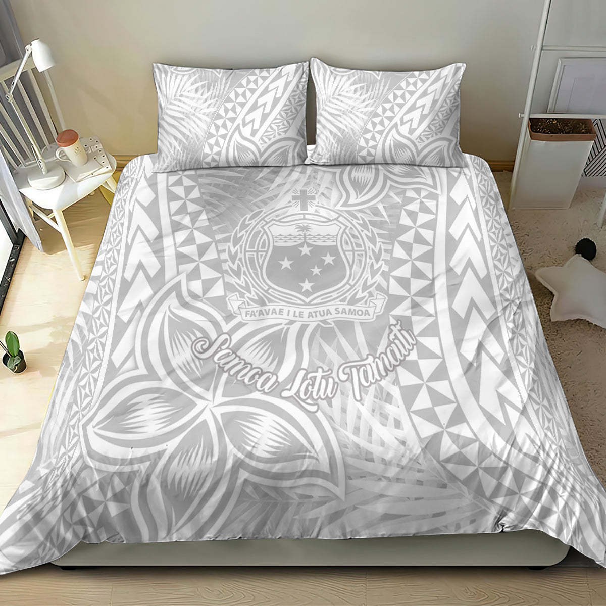 Samoa Lotu Tamait Bedding Set Tropical Plant White Sunday With Polynesia Pattern LT9 - Wonder Print Shop