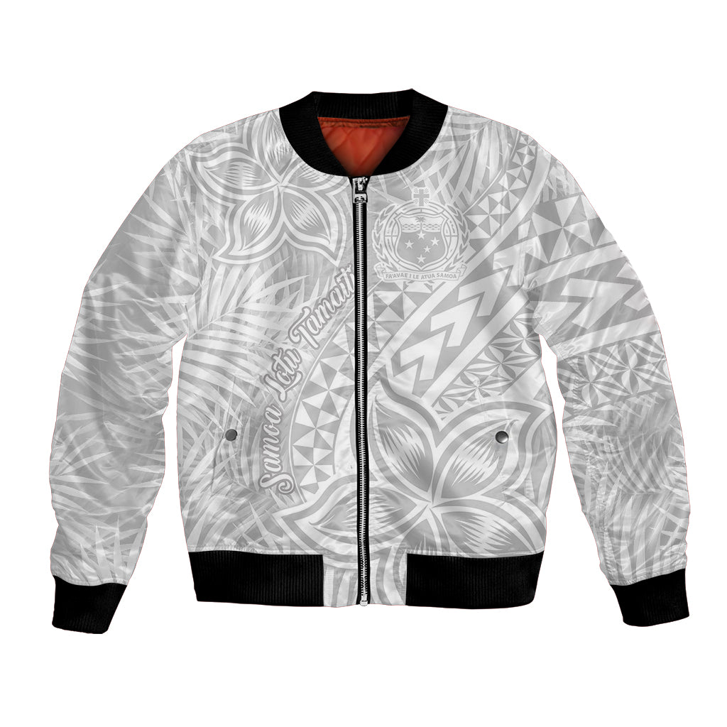 Samoa Lotu Tamait Bomber Jacket Tropical Plant White Sunday With Polynesia Pattern LT9 - Wonder Print Shop