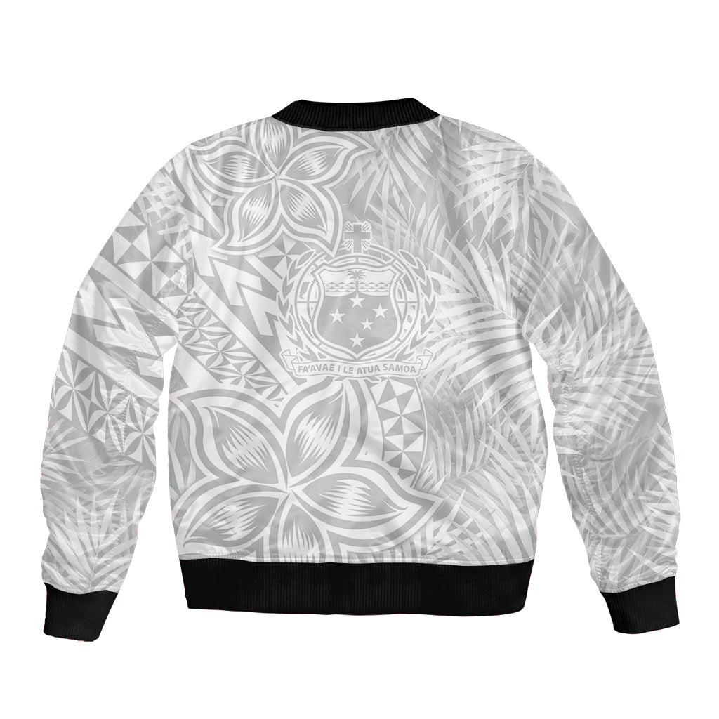 Samoa Lotu Tamait Bomber Jacket Tropical Plant White Sunday With Polynesia Pattern LT9 - Wonder Print Shop