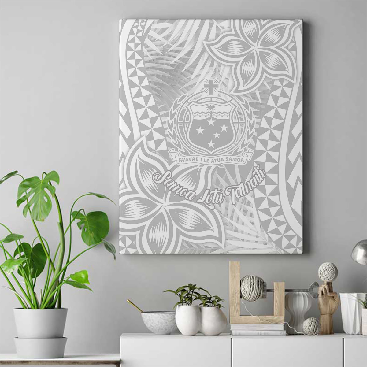 Samoa Lotu Tamait Canvas Wall Art Tropical Plant White Sunday With Polynesia Pattern LT9 - Wonder Print Shop