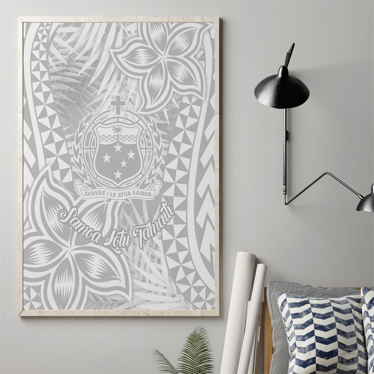 Samoa Lotu Tamait Canvas Wall Art Tropical Plant White Sunday With Polynesia Pattern LT9 - Wonder Print Shop