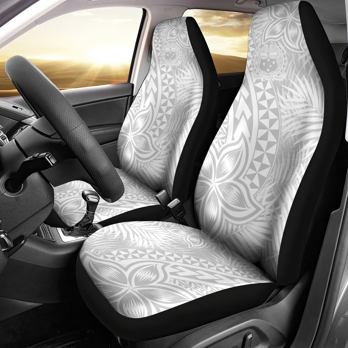 Samoa Lotu Tamait Car Seat Cover Tropical Plant White Sunday With Polynesia Pattern LT9 - Wonder Print Shop
