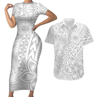 Samoa Lotu Tamait Couples Matching Short Sleeve Bodycon Dress and Hawaiian Shirt Tropical Plant White Sunday With Polynesia Pattern LT9 - Wonder Print Shop