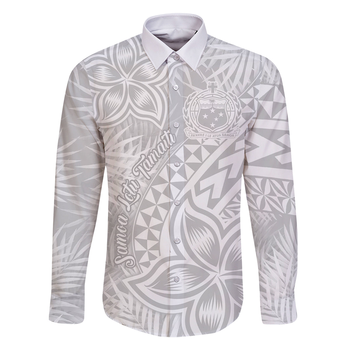 Samoa Lotu Tamait Family Matching Long Sleeve Bodycon Dress and Hawaiian Shirt Tropical Plant White Sunday With Polynesia Pattern LT9 - Wonder Print Shop