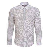 Samoa Lotu Tamait Family Matching Long Sleeve Bodycon Dress and Hawaiian Shirt Tropical Plant White Sunday With Polynesia Pattern LT9 - Wonder Print Shop