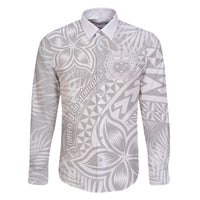 Samoa Lotu Tamait Family Matching Off Shoulder Long Sleeve Dress and Hawaiian Shirt Tropical Plant White Sunday With Polynesia Pattern - Wonder Print Shop