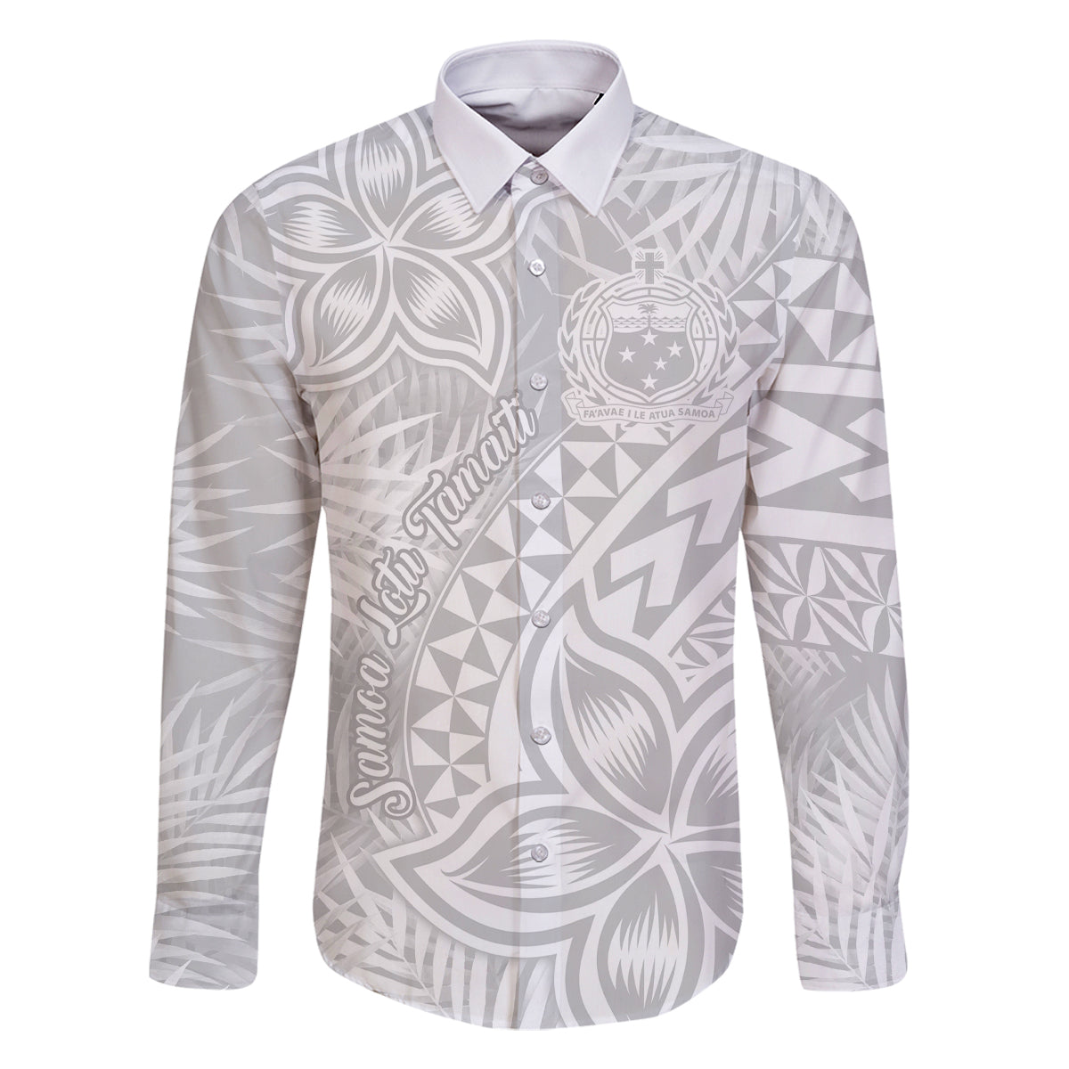 Samoa Lotu Tamait Family Matching Off Shoulder Long Sleeve Dress and Hawaiian Shirt Tropical Plant White Sunday With Polynesia Pattern - Wonder Print Shop