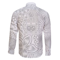 Samoa Lotu Tamait Family Matching Off Shoulder Long Sleeve Dress and Hawaiian Shirt Tropical Plant White Sunday With Polynesia Pattern - Wonder Print Shop