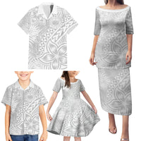 Samoa Lotu Tamait Family Matching Puletasi Dress and Hawaiian Shirt Tropical Plant White Sunday With Polynesia Pattern - Wonder Print Shop